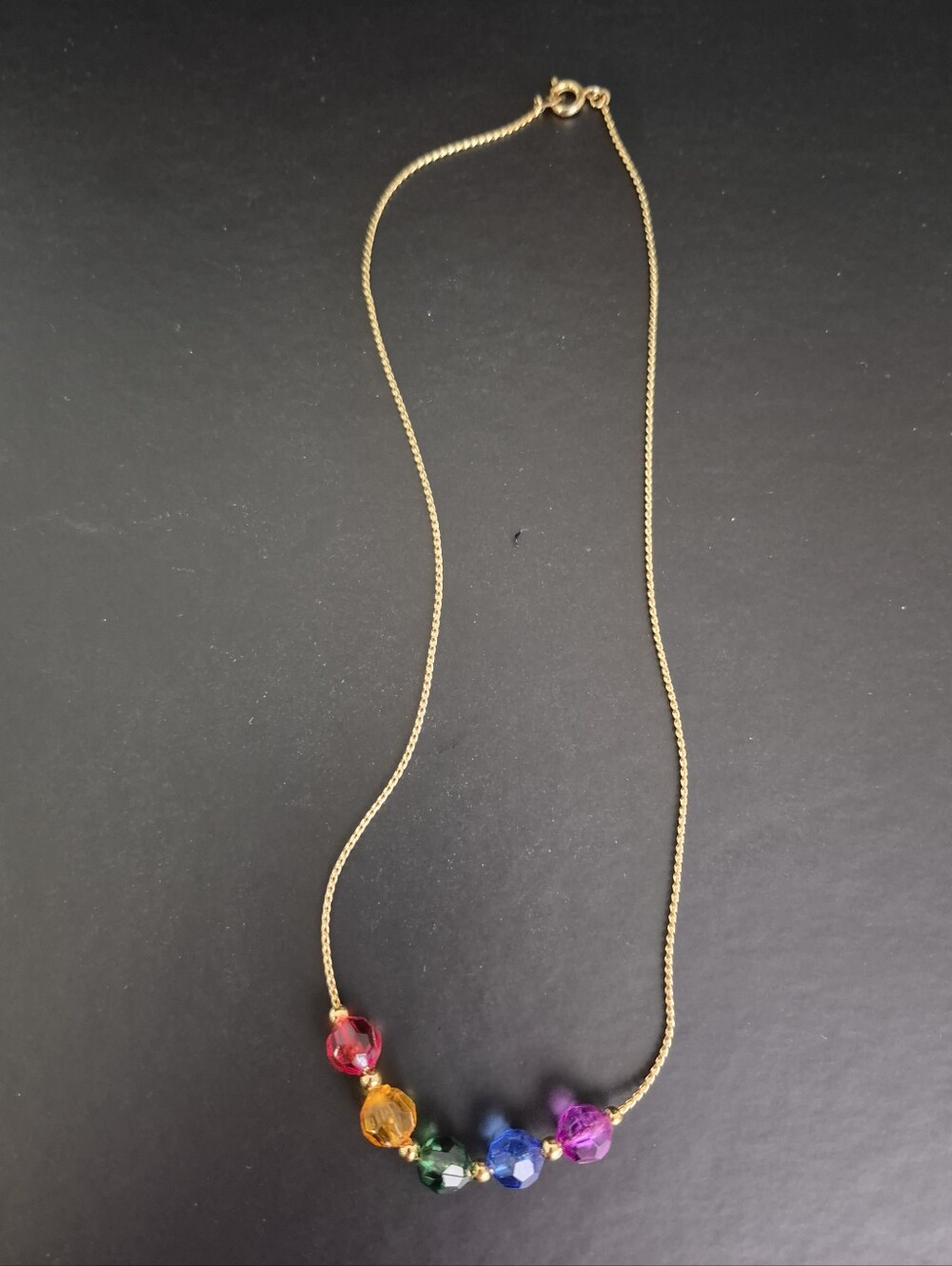 VINTAGE 80s Rainbow Bead Necklace Gold 16"